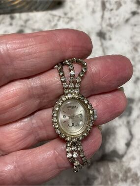 Vintage Longine Ladies Silver Rhinestone  Bracelet Watch